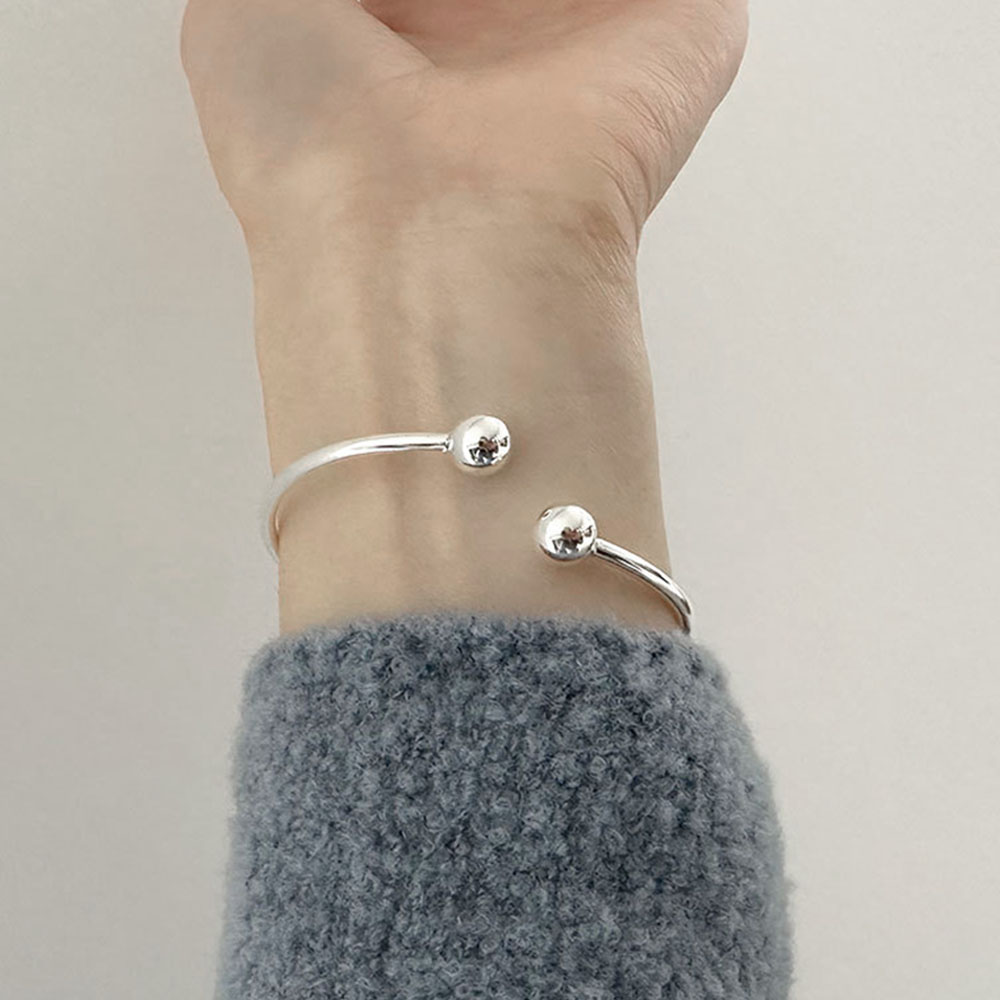 Rencontre 實心簡約圓珠純銀手鐲(韓國純銀手鍊純銀手鍊)