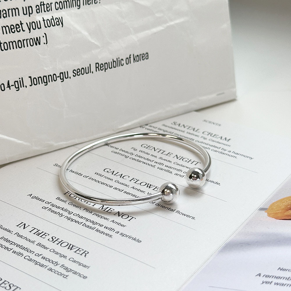 Rencontre 實心簡約圓珠純銀手鐲(韓國純銀手鍊純銀手鍊)