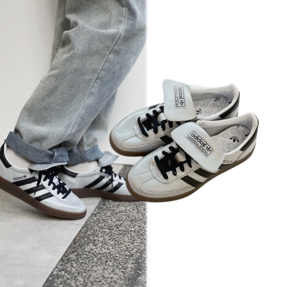 【adidas 愛迪達】ADIDAS SPEZIAL HANDBALL 翻蓋 液態銀 石灰銀 情侶 男女 三葉草 休閒鞋 JS0599