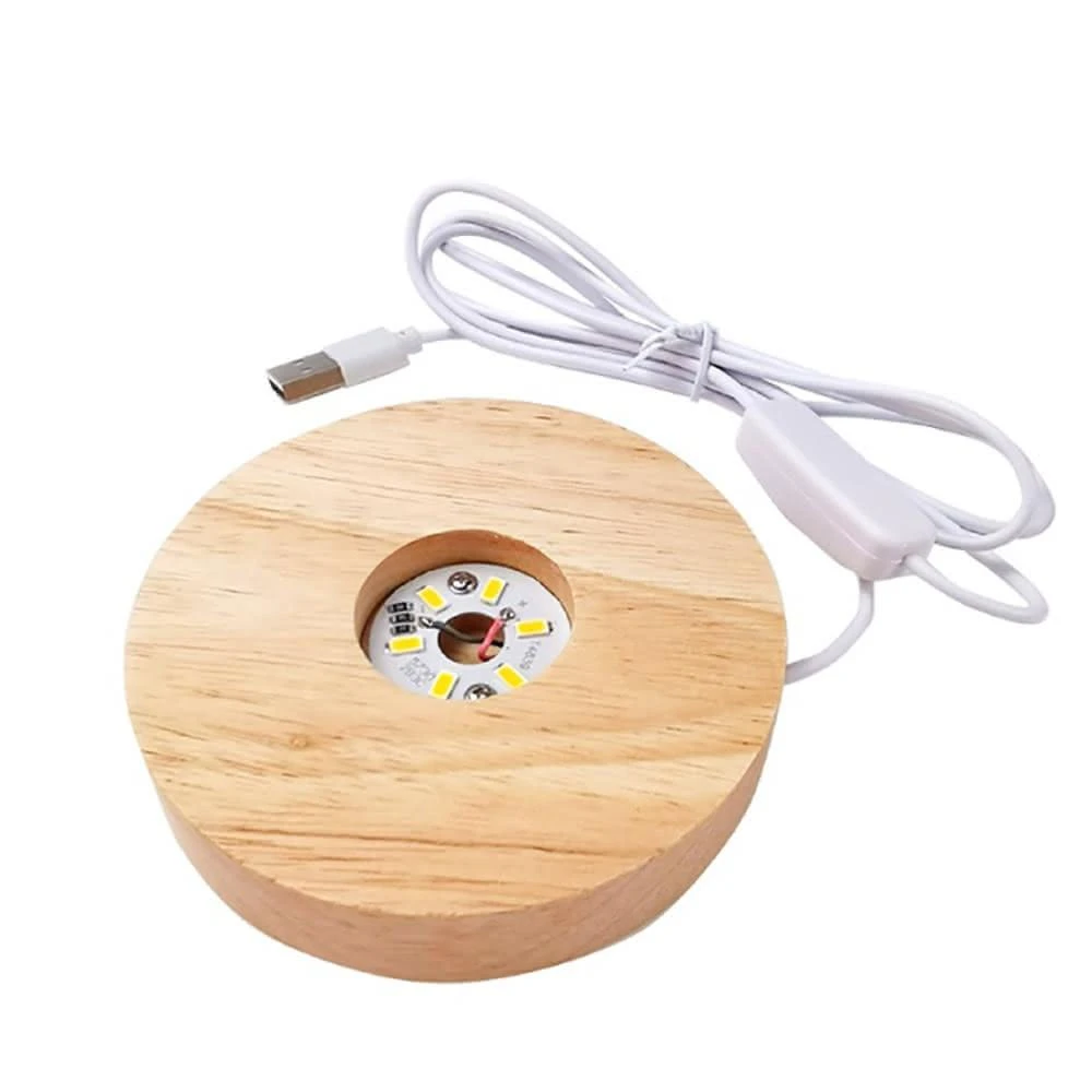 【小麥購物】實木LED燈座(USB充電頭 暖光 LED燈座 夜燈 裝飾 床頭燈 底座)