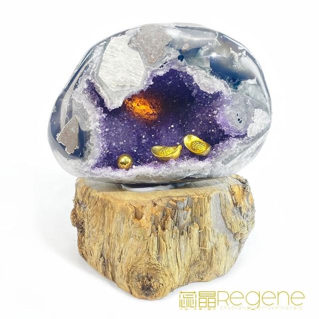 蕊晶REGENE 招財錢袋子透光瑪瑙紫晶洞天然水晶、紫水晶洞、水晶洞