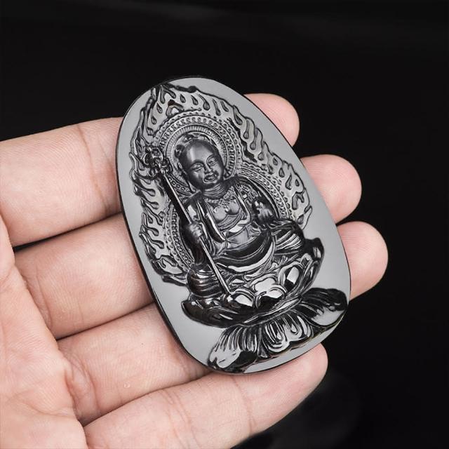MoonDy】天然墨翠A貨翡翠地藏王菩薩吊墜項鍊玉項鍊翡翠項鍊玉墜