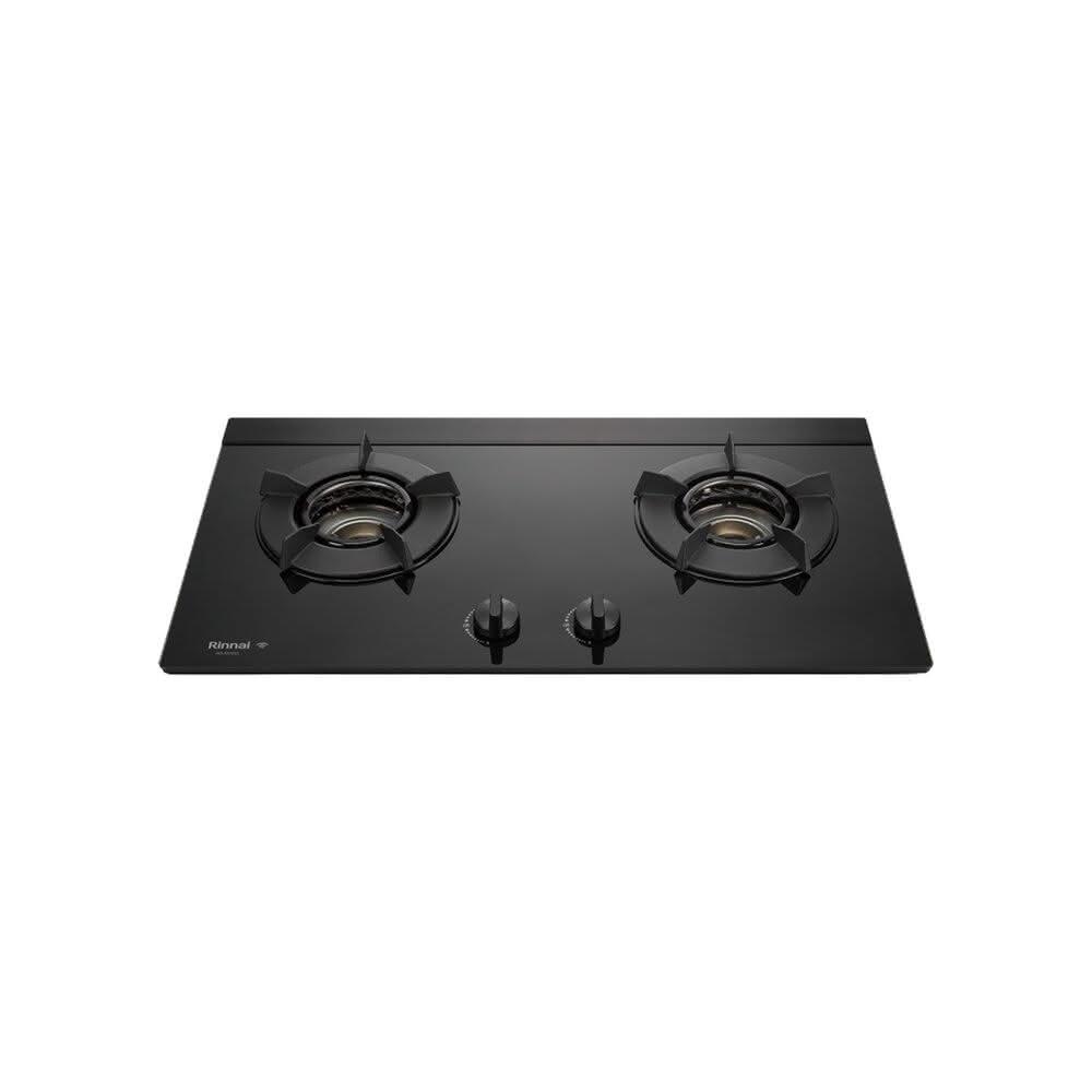 Rinnai 林內 RB-N218G(B) 雙口內焰瓦斯爐，採用耐熱強化玻璃爐臺與其他材質爐頭，尺寸755×145×415mm，使用DC 1.5V X 2電源，瓦斯消耗量7~8kW，第一級能源效率，適用NG1及LPG燃氣，BSMI許可字號R41095，標準安裝保固1年。高效節能，安全耐用，適閤家庭廚房使用。