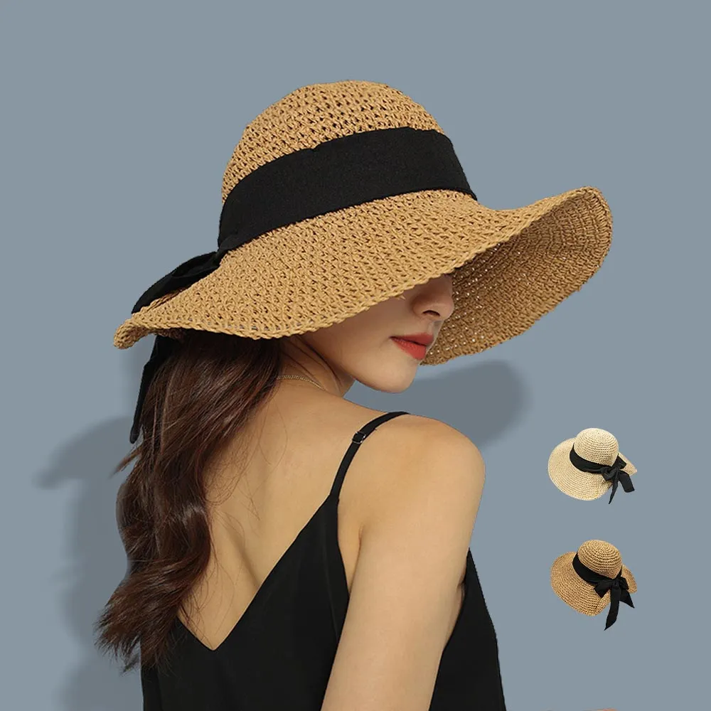 【ZOII 佐壹】緞帶大簷草編帽(草帽專賣 帽子 遮陽帽 淑女帽 草帽 編織草帽 大邊草帽 夏天 海邊 #107014)