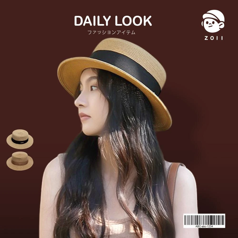 【ZOII 佐壹】法式平頂緞帶草帽 草帽 度假 海邊 帽子 度假草帽 遮陽帽 防曬帽 草編帽 海灘帽 #107073