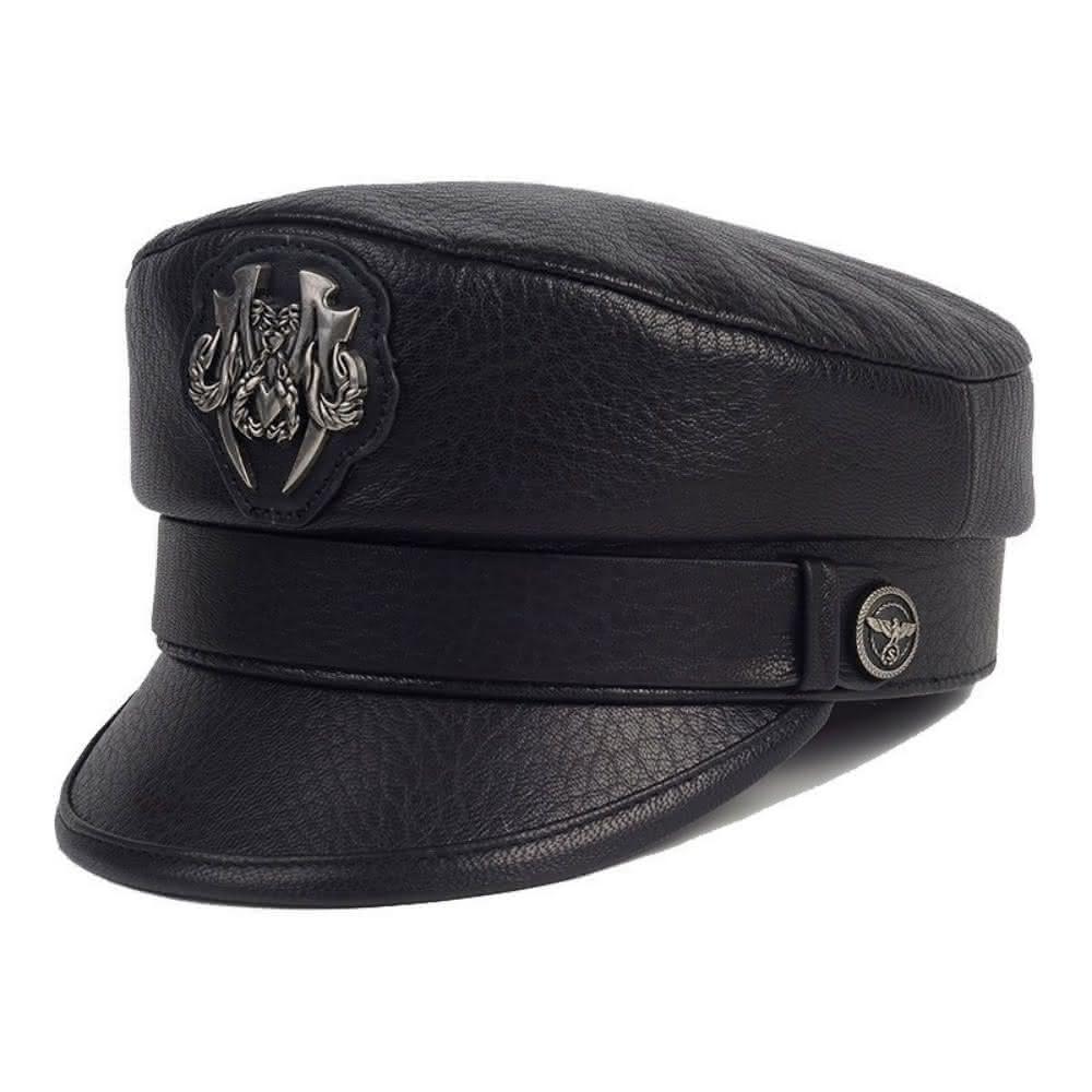 軍帽　軍制帽 米蘭精品】現貨+預購軍帽真皮平頂帽-羊皮英倫復古海軍風男女帽子3色74il44