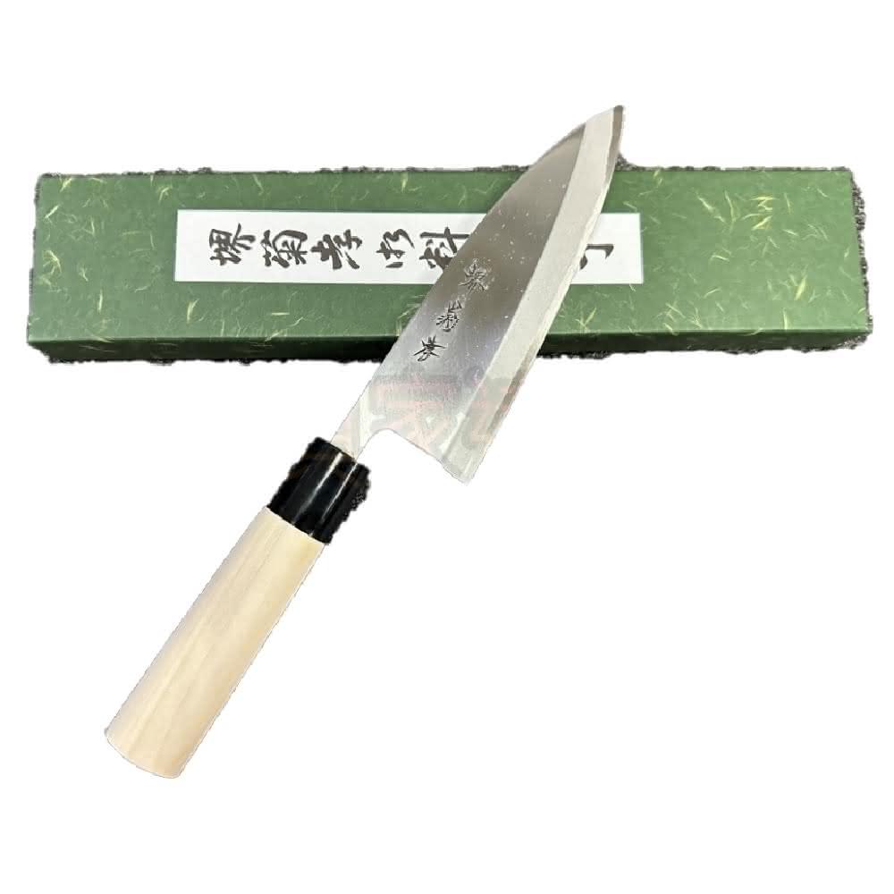 堺菊孝（堺孝行）改良霞研 黄鋼 出刃包丁 150mm (朴•PC柄) 専用箱付 yuisenri_st-07003-y240