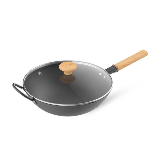 【Taste Plus】悅味元鐵 窒化鐵 無塗層 中式中華炒鍋 輕量化鐵鍋 32cm IH全對應設計(贈玻璃鍋蓋)