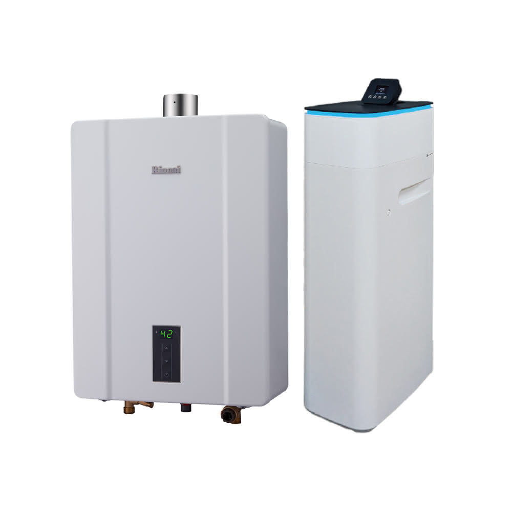 【林內】林內RUA-C1300WF 13L屋內型強制排氣熱水器 NG1/LPG 搭配 Canature 開能臺灣 CS-25H 乾鹽箱智能型軟水機省錢王-專業快速安裝