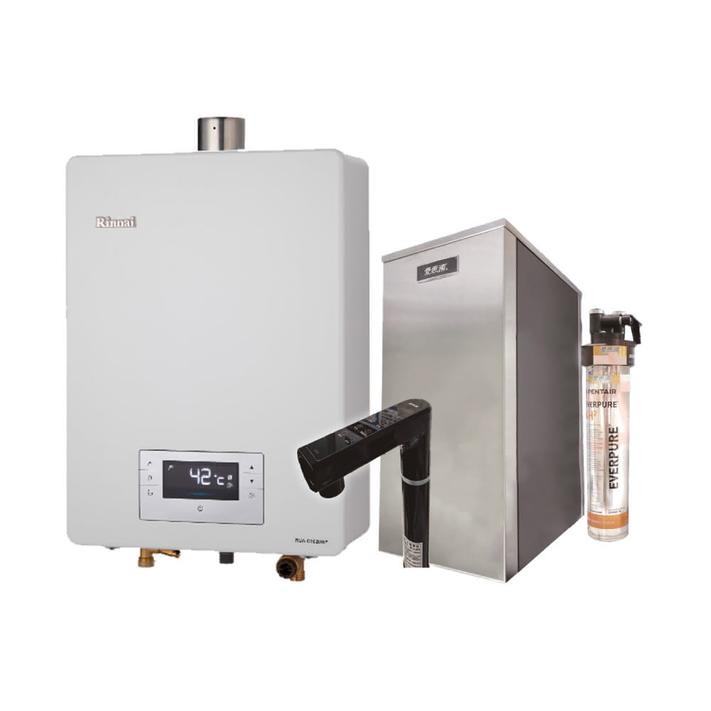 【林內】林內RUA-C1620WF 16L屋內型強制排氣熱水器 NG1/LPG 搭配 愛惠浦 HS288T PLUS 雙溫加熱器 4H2 單道淨水器省錢王-專業快速安裝