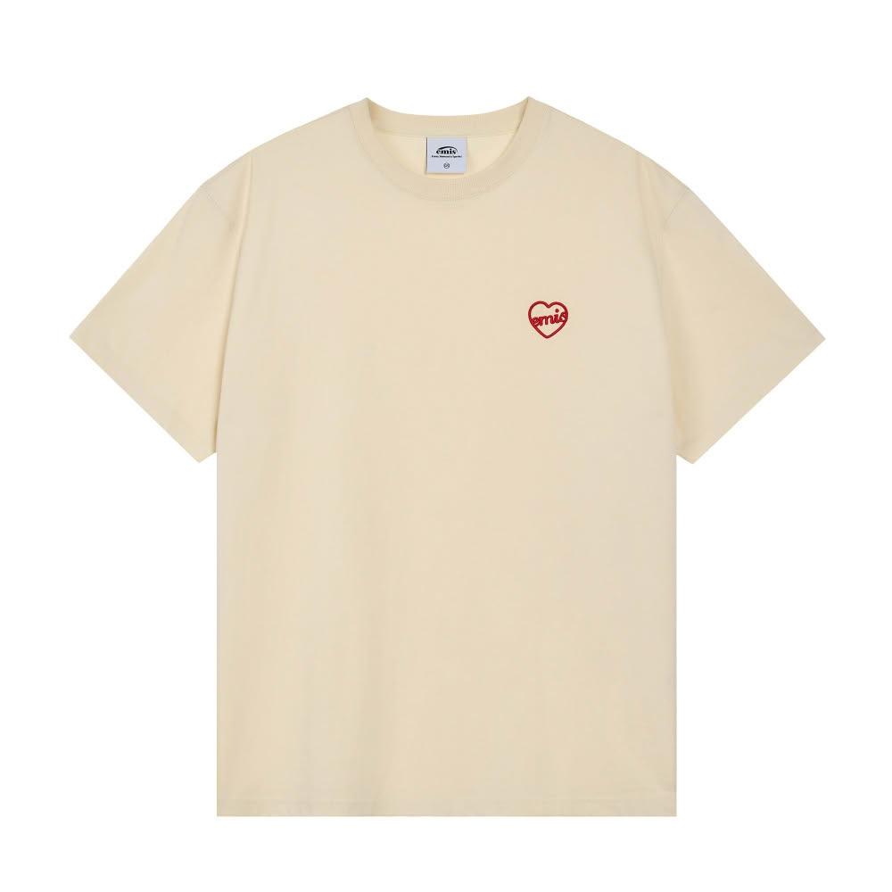 Tシャツ・カットソー EMIS HEART T-SHIRT 5BNY799 emis】預購韓國emis HEART T-SHIRT SHIRT 韓製愛心刺繡寬版短袖T