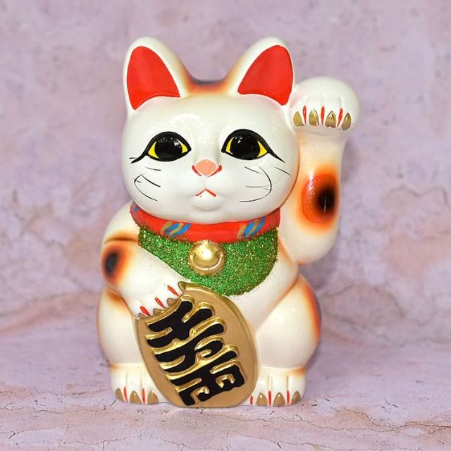 陶製　千客萬來、開運招福　招き猫 千客万来と金運来福の招き猫（大）セット | 和雑貨仁泉堂ネット