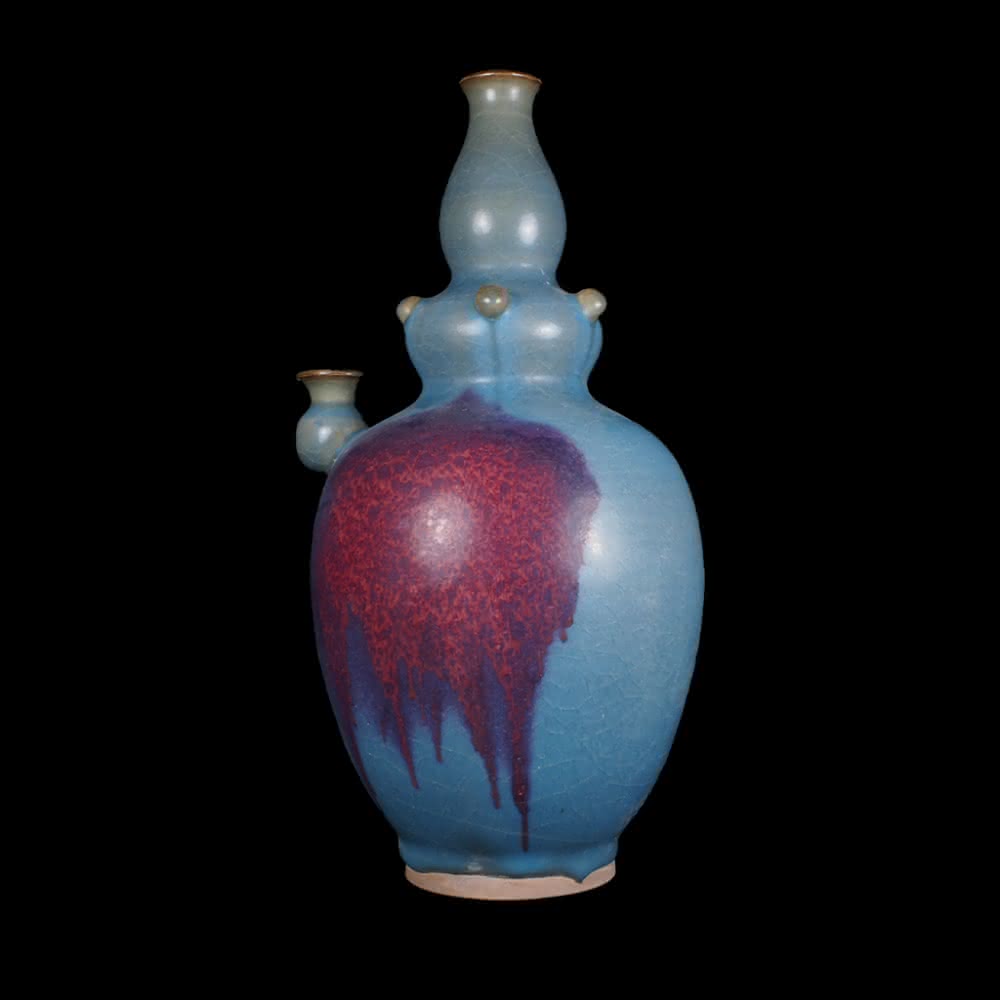 中国美術　鈞窯 博物館展示品 来歴有 452 元時代 鈞窯紫斑鉢 幅約18.5cm (