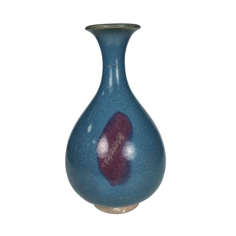 鈞窯天藍釉紫斑長頸瓶 中国古玩 中国美術 唐物 鈞窯天藍釉紫斑長頸瓶 中国古玩 中国美術 唐物