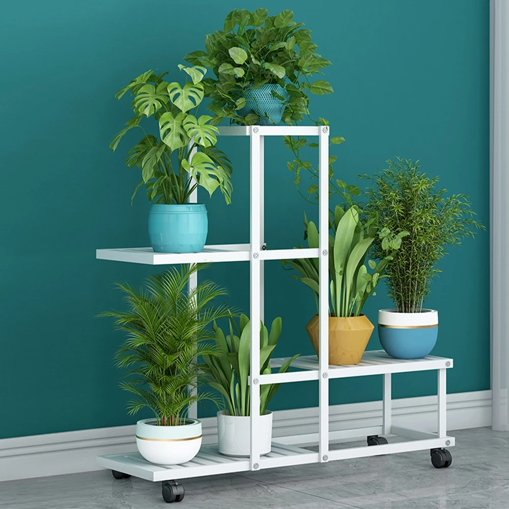 FL 生活+】歐式62面寬附輪移動花架花園架/盆栽架/花台/