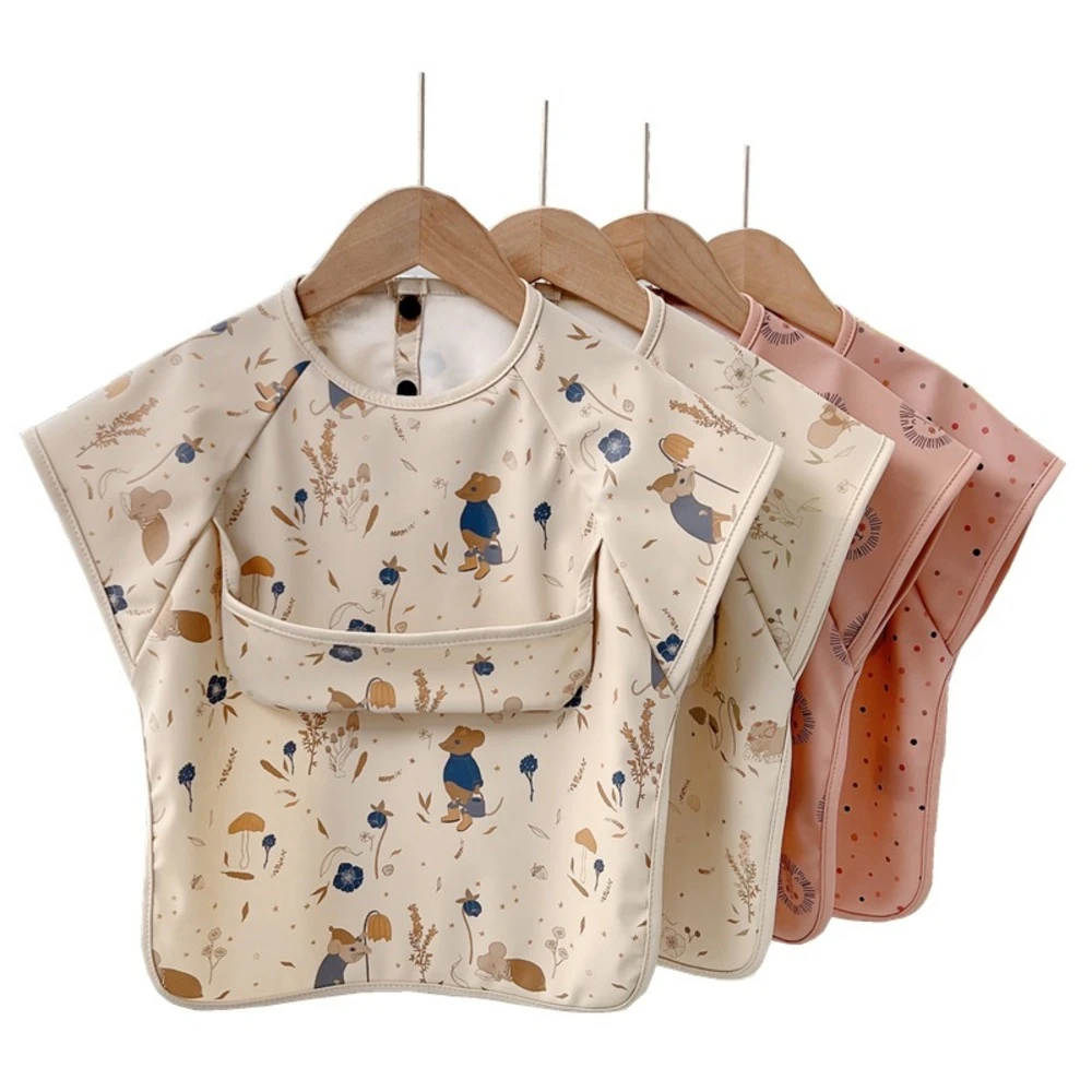 吃飯圍兜 短袖圍兜 圍兜 防水圍兜 圍兜兜 嬰兒圍兜 副食品圍兜 兒童畫畫衣 BLＷ 整件防水 耐髒 0.5~6歲 (短袖圍兜反穿衣)