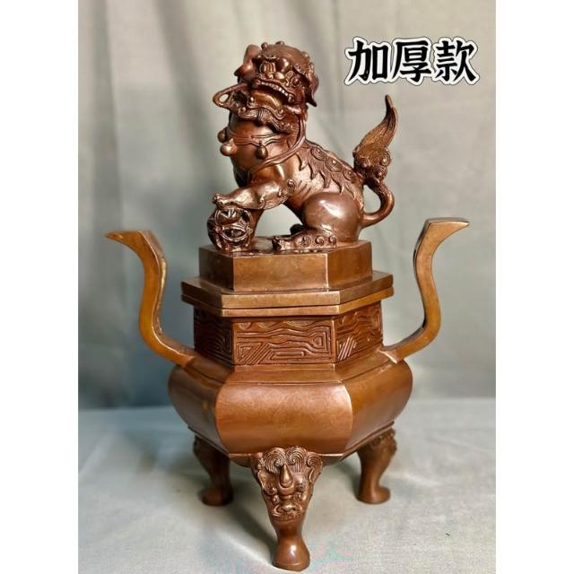 銅製 六角 象足 獅子蓋 香炉 未使用 共箱(LC790) 香炉 獅子 竜 三足香炉 - メルカリ