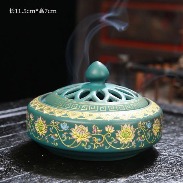 琺琅彩香爐 陶瓷琺瑯彩香爐(香粉/小盤香兩用爐) - 原木香