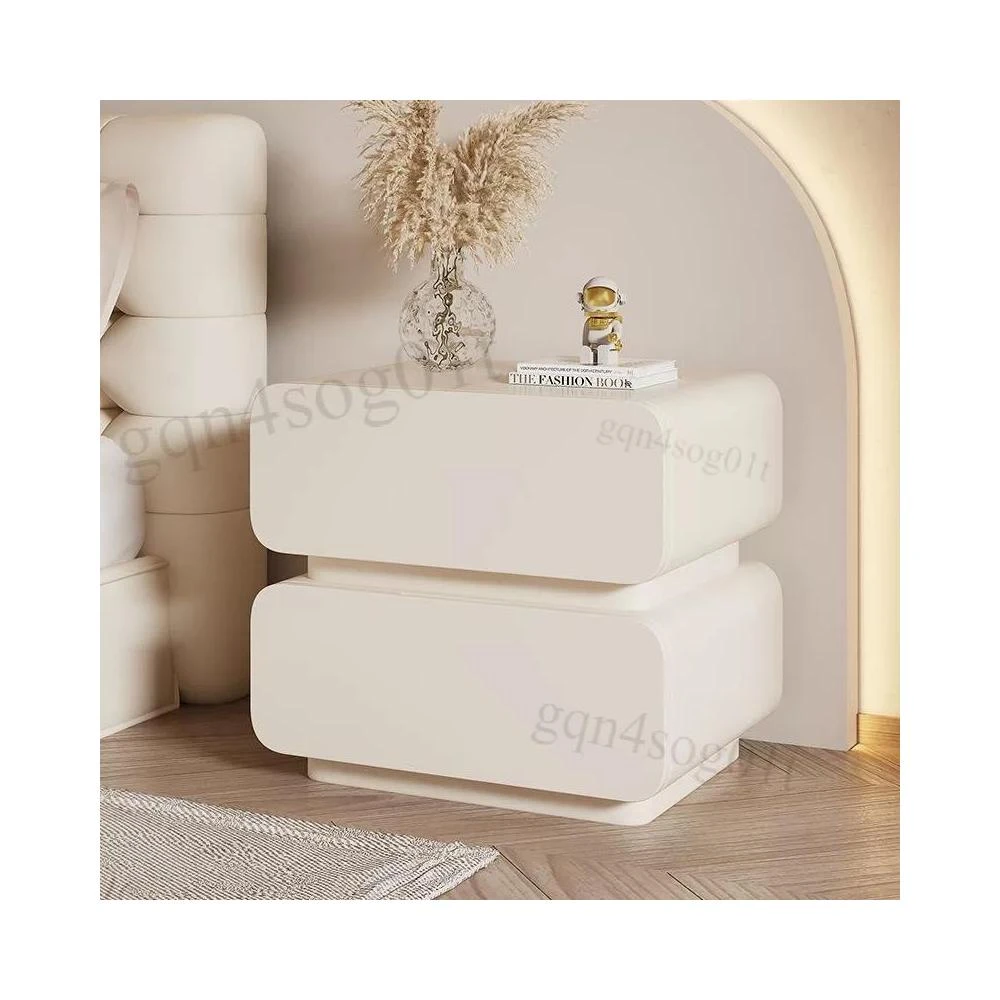 洞窩米思洛奶油風實木床頭柜意式極簡臥室收納櫃整裝落地床邊柜子 破損補寄