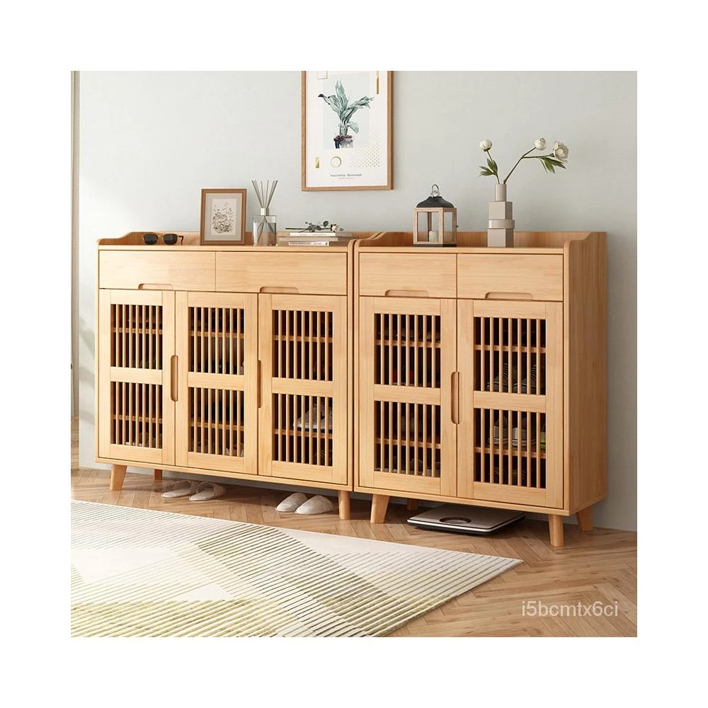 免運 可開發票 收納櫃 實木透氣鞋櫃 家用門口1.2m橡膠木多層鞋架 可調節層高玄關收納鞋櫃