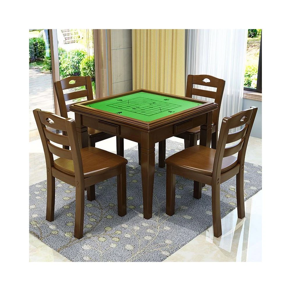 全網低價 實木麻將桌餐桌兩用象棋桌現代簡約折疊家用簡易手動棋牌桌椅組合