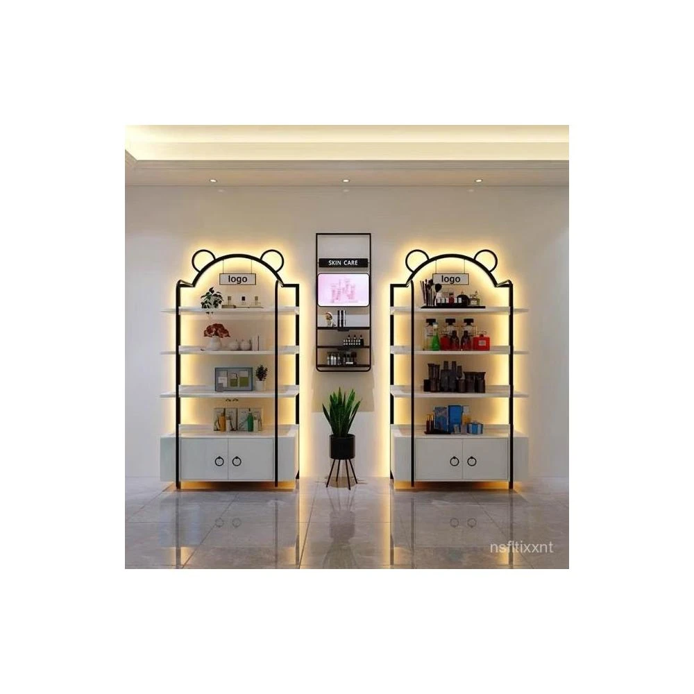 可開發票 簡約化妝品展櫃美容院貨架奶油手辦美甲展示櫃産品陳列櫃輕奢北歐 YAPX