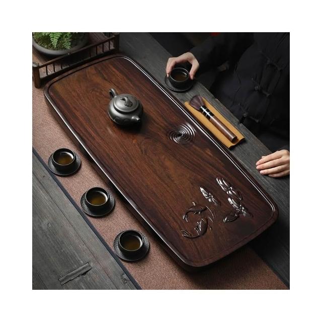 整块黑檀木茶盘实木茶台长方形家用茶海简约大小号干泡排水盘茶台