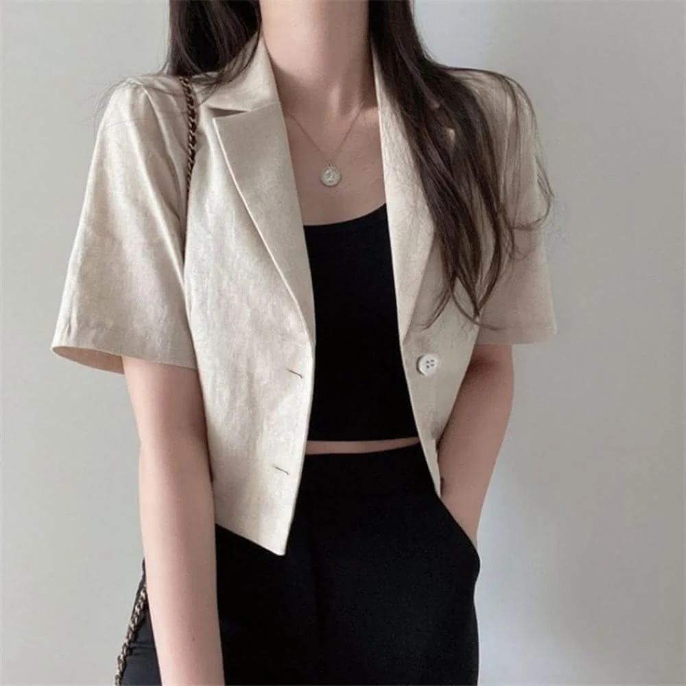【D.studio】韓版氣質休閒短袖西裝外套上衣 女裝 衣服 外套 長袖上衣 短版外套 薄外套 夏天女裝 J207
