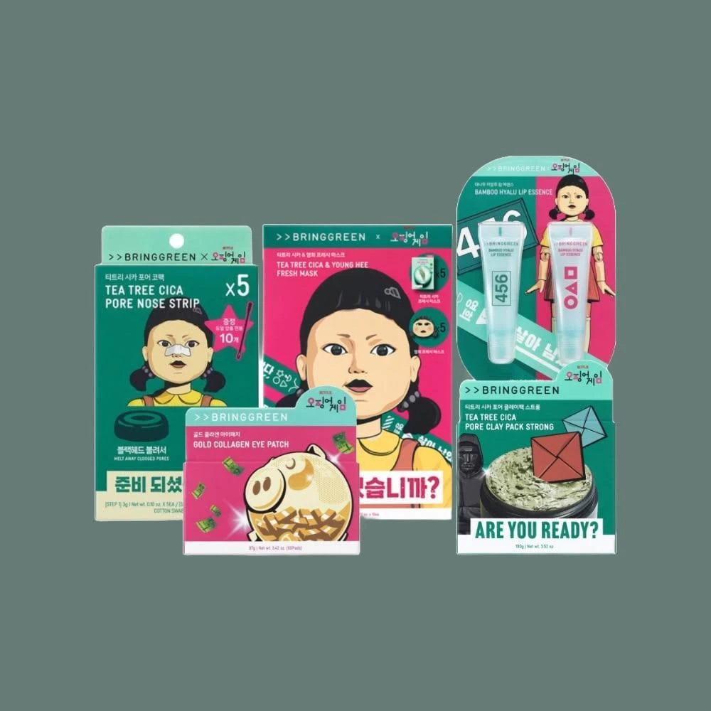 【BRING GREEN】魷魚遊戲 聯名款系列｜唇部精華 茶樹鼻貼 眼膜 潤唇 保濕 舒緩 深層 清潔 泥膜