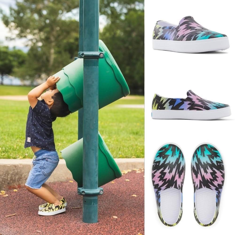 【People Footwear】SLATER KIDS GRAPHIC 小史萊特彩繪版 滿版黑紫 白休閒鞋 洞洞鞋 EVA鞋 水鞋 平底鞋