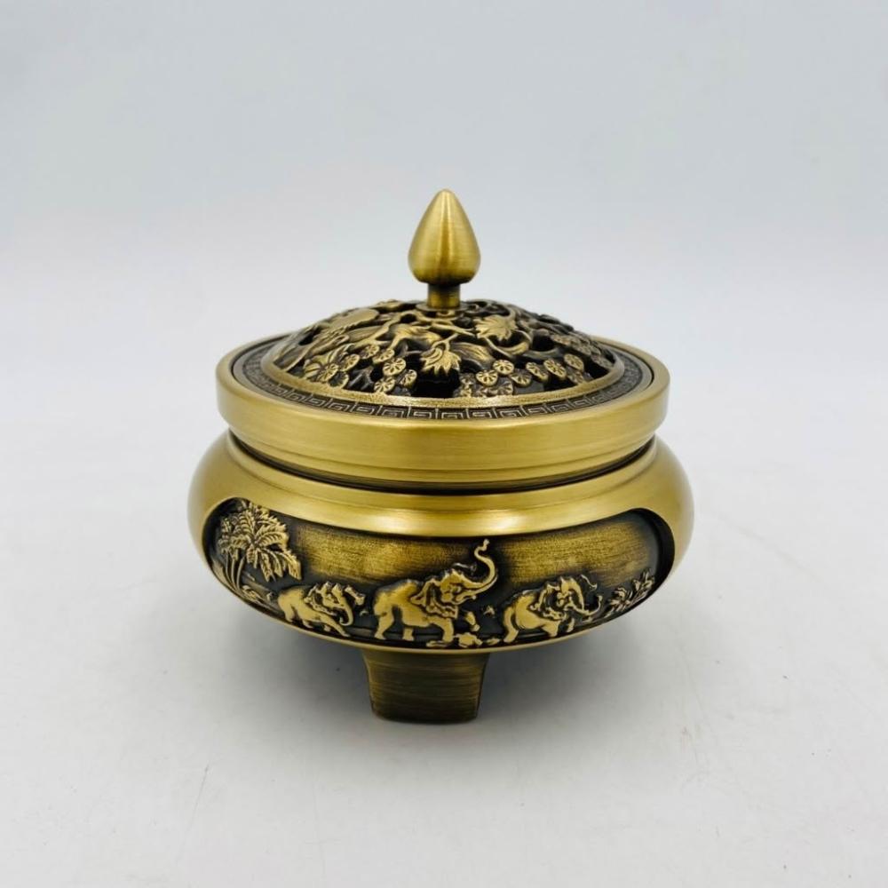 古德金香】象三足爐/ 銅沉檀香爐家用盤香薰香爐沉香檀香爐/ 佛具中元普渡