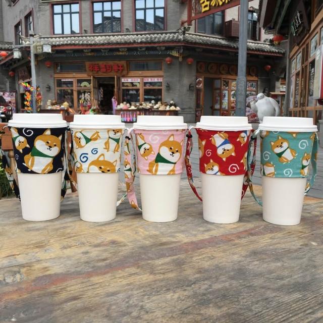 柴犬杯套【含吸管套】 飲料杯套 吸管杯套 婚禮小物 飲料杯套 環保提袋 飲料袋 環保袋 提帶
