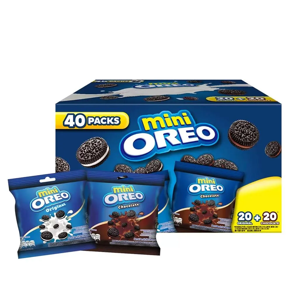 【OREO 奧利奧】迷你巧克力夾心餅乾分享組 X 40包入 (香草口味20入 + 巧克力口味20入) 全素