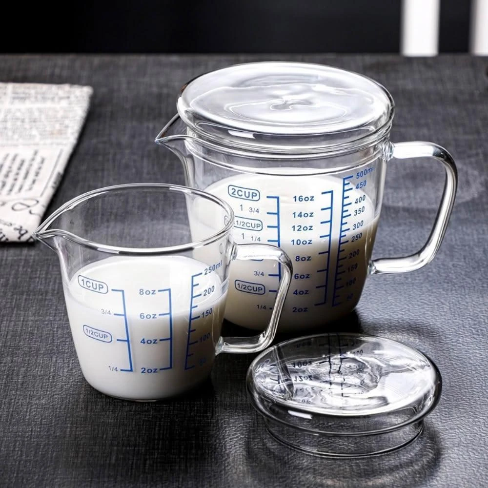 500ml  刻度量杯｜帶蓋子 透明量杯 刻度量杯 多用途量杯 水杯 自帶刻度 家用玻璃量杯 刻度量杯 料理用量杯