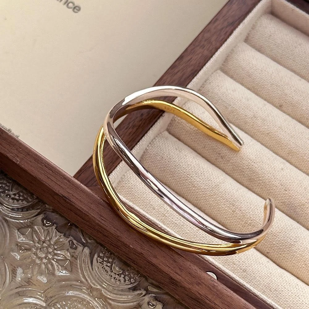 Rencontre 韓國高訂系列金銀撞色/ 時髦雙層純銀手鐲