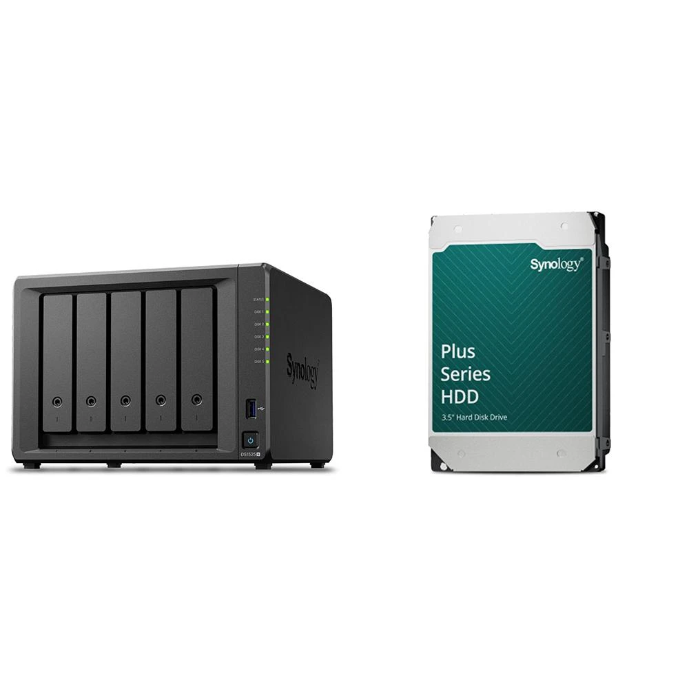 【Synology 群暉科技】〈自MO價〉DS1525+ 5Bay NAS+HAT3320 PLUS 8TB NAS硬碟(X2)