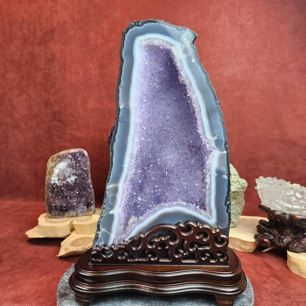 藍夜水晶】異象共生水晶洞薰衣草藍紋瑪瑙漸層雙胞胎紫晶洞P06