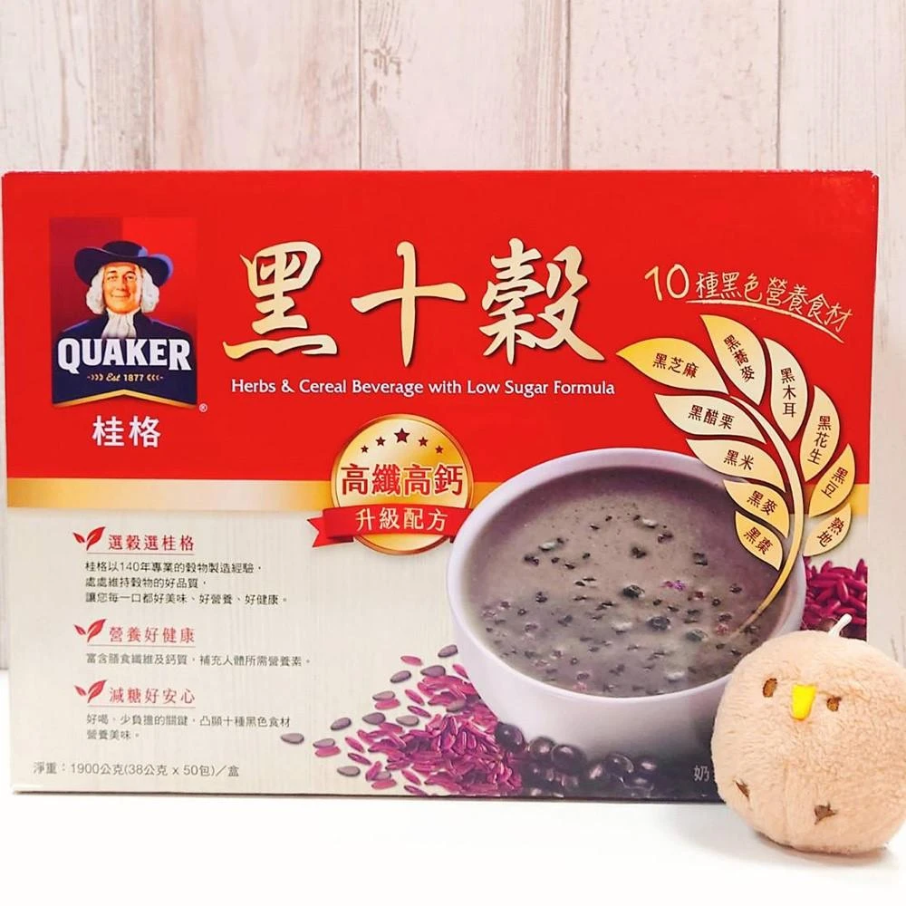 【QUAKER 桂格】減糖黑十穀 38公克  50入 (減糖 黑芝麻 黑花生 黑蕎麥 黑醋栗 黑木耳 黑米 黑豆 黑棗 高纖 高鈣)