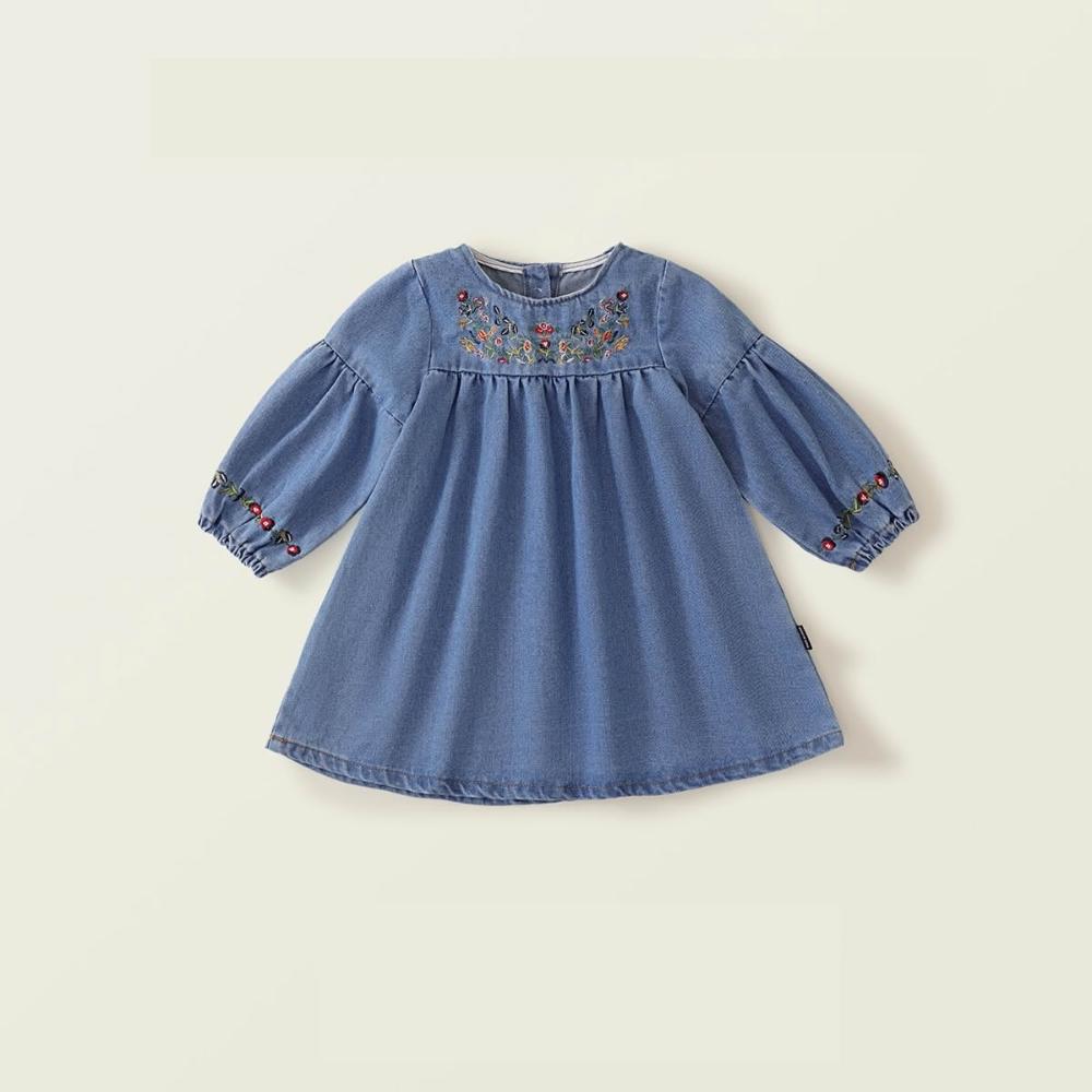 【Arbea】女童民族風刺繡牛仔裙秋季新款中小童休閒長袖洋裝【C1246】