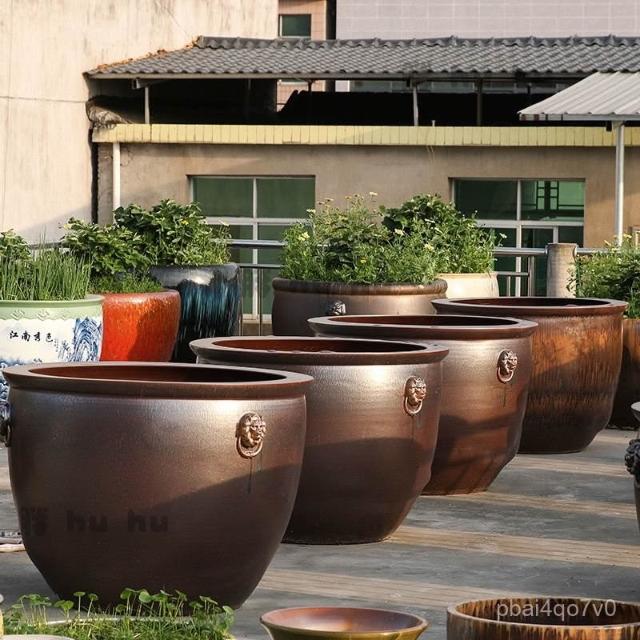 陶瓷大缸錦鯉金魚缸仿古特大號荷花缸庭院大水缸招財獅耳缸