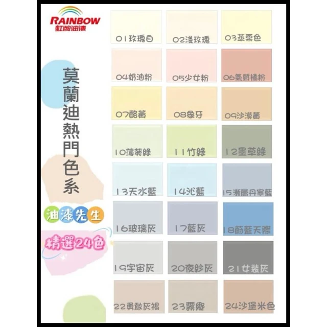【虹牌】（公升/加侖裝） 虹牌 316平光電腦調色無毒乳膠漆 🌈精選24色🔥🔥🔥