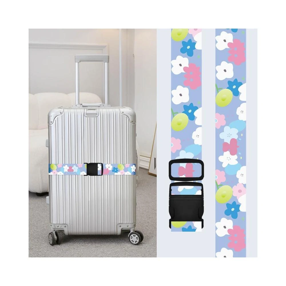 （印花旅行箱一字束帶）旅行箱束帶 行李箱束帶 行李箱加固托運綁帶 可調長度 行李固定 辨識 打包束帶