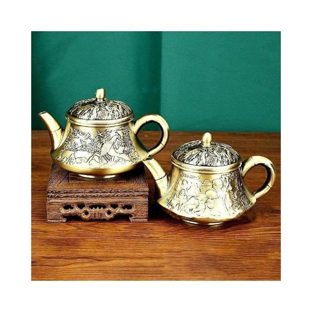 黃銅壽星老茶壺八仙小茶壺辦公室茶藝純銅喜鵲小茶壺擺件工藝品茶具裝飾