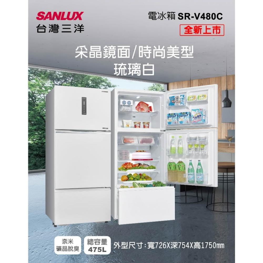 SANLUX臺灣三洋 SR-V480C 475公升雙門變頻冰箱 右開白色 臺灣製造 省電第1級 R600a環保冷媒