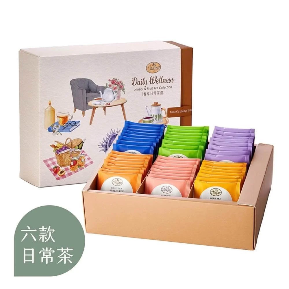 【曼寧】曼寧 香草日常茶禮 6款x8包 (附提袋) 茶包 禮盒 洋甘菊+薰衣草+藍莓果茶+輕盈玫瑰+康福茶+玫瑰蜜桃