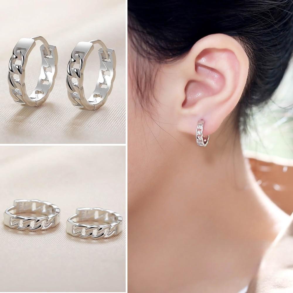 LEESA】鏈條紋耳環\百搭\抗過敏耳環\耳環\純銀耳環\小圈耳環\耳