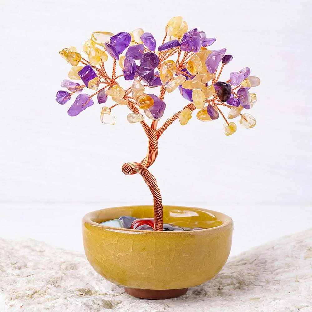 每日出貨🚚水晶樹盆栽-黃水晶&紫水晶招財發財樹、生命樹、許願樹