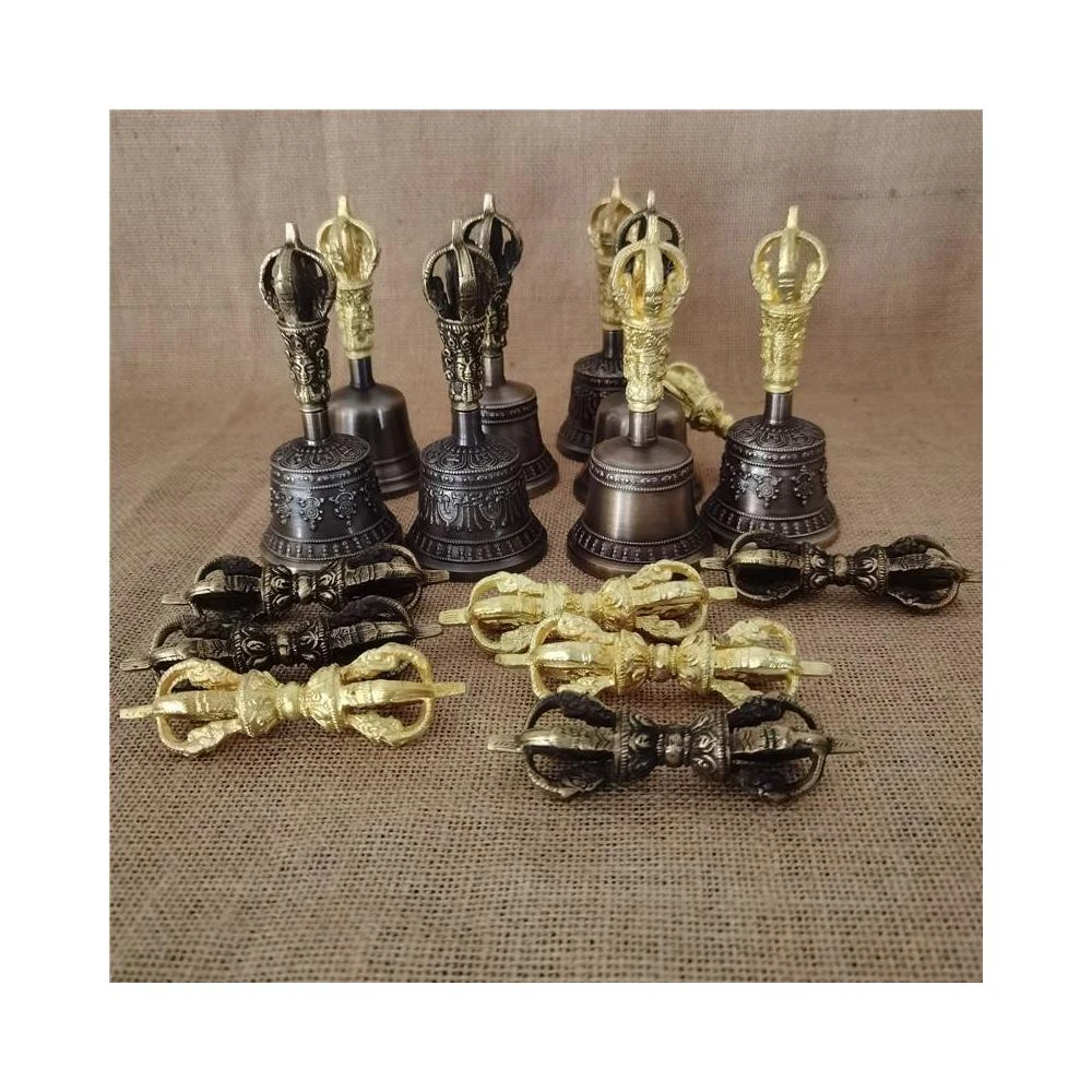尼泊爾手工五股金剛杵法器黃銅金剛鈴西藏密宗手搖法鈴白銅鈴鐺杵