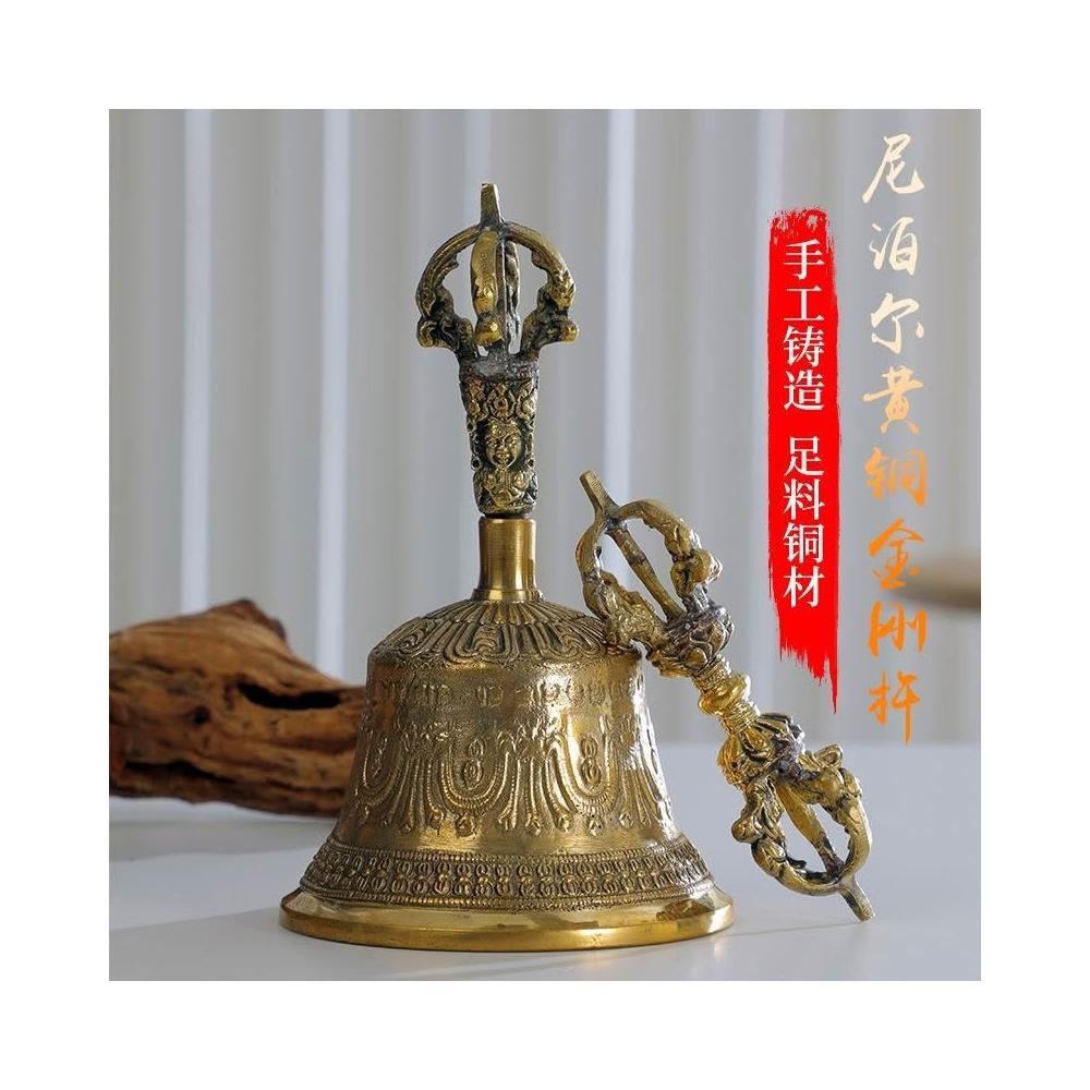 尼泊爾手工五股金剛杵法器黃銅金剛鈴西藏密宗手搖法鈴白銅鈴鐺杵