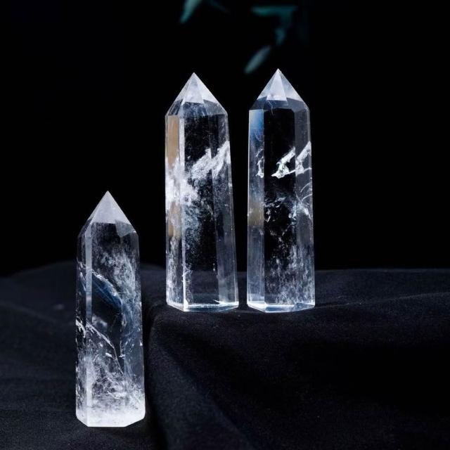 天然巴西白水晶柱原石打磨單尖水晶六稜柱凈化家居辦公室裝飾擺件